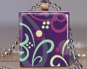 Scrabble Pendant - PURPLE SWIRLS 2