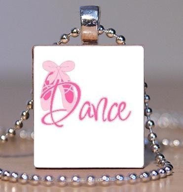 Scrabble Pendant - DANCE/Ballet Slippers (White)