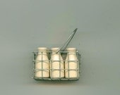 Miniature Wire Basket with Wooden Milk Bottles (removable) - Handmade - Can be ordered as Refrigerator Magnet