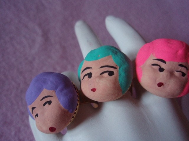 Retro Doll Pastel Hair Ring (Purple, Pink, Turquoise)