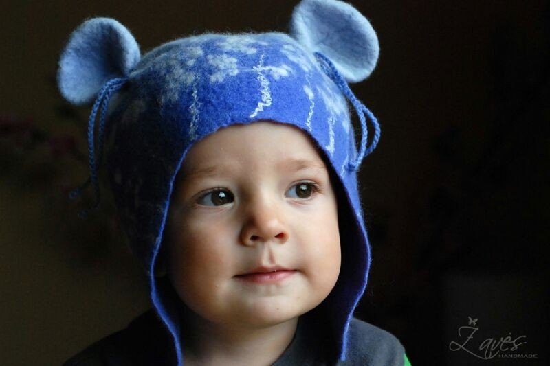 Mouse-eared sweet and very warm baby hat, wetfelted, HANDMADE TO ORDER