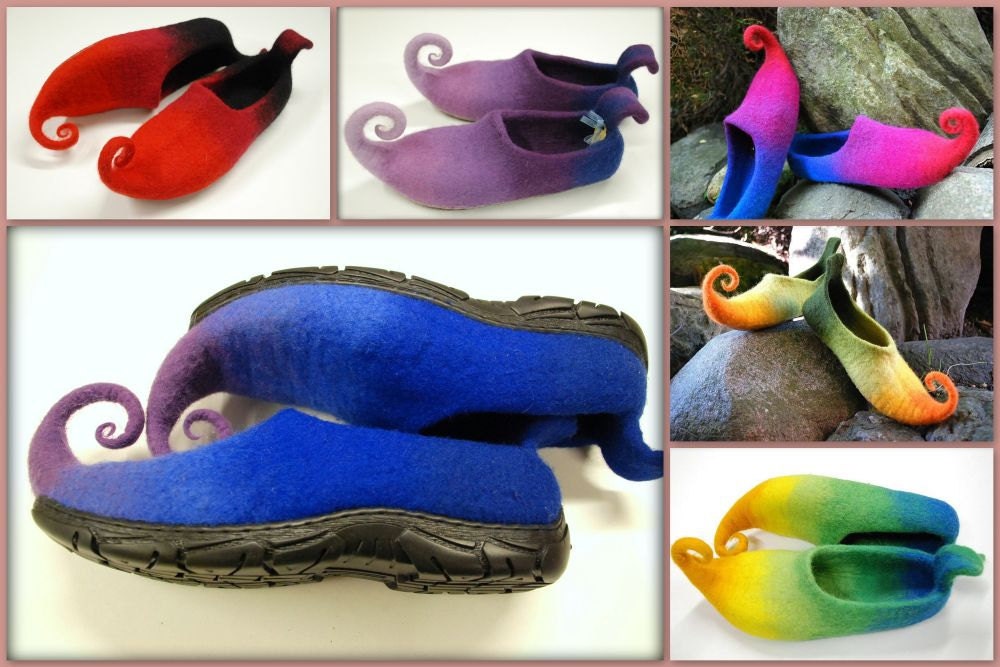 CUSTOM MADE Fairy shoes/ felted home slippers felted from wool in orange/green or any other color