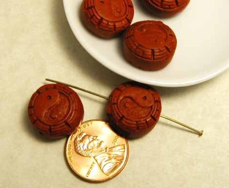 Red Cinnabar Yin Yang Beads - 4 pcs. - (CBR228C)