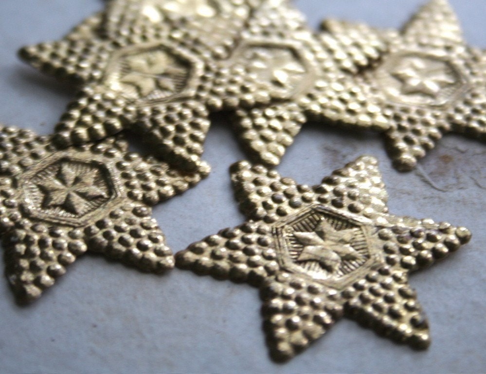 5 Vintage German Embossed Gold Paper Stars