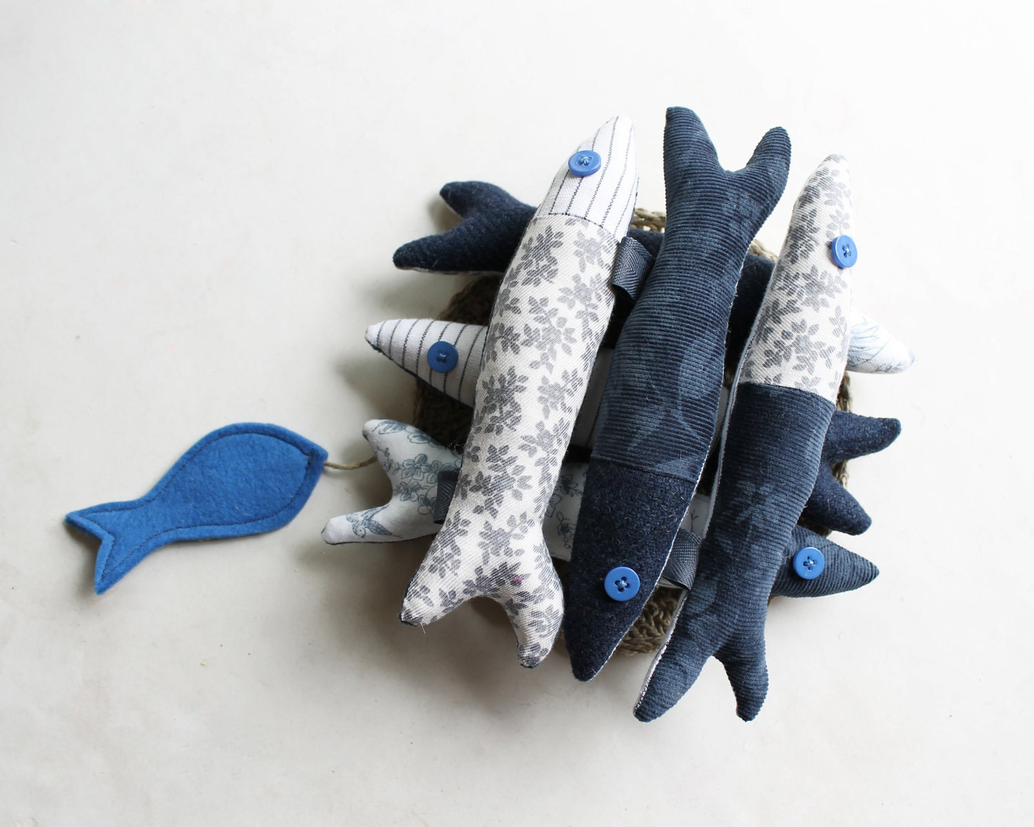 Six little sardines. Fabric fishes. Home decoration - Intres