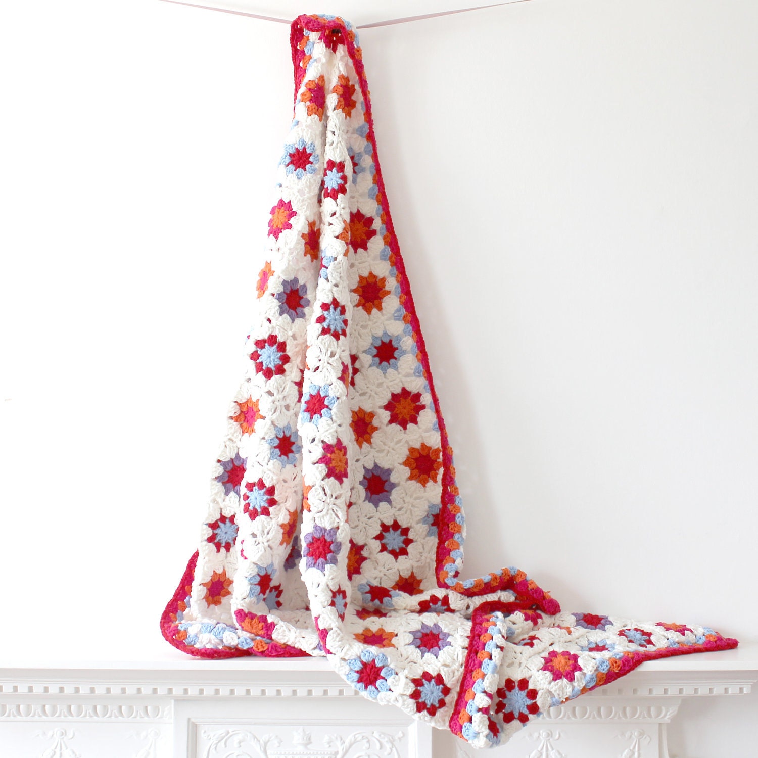 Cream Granny Square Blanket - Crochet