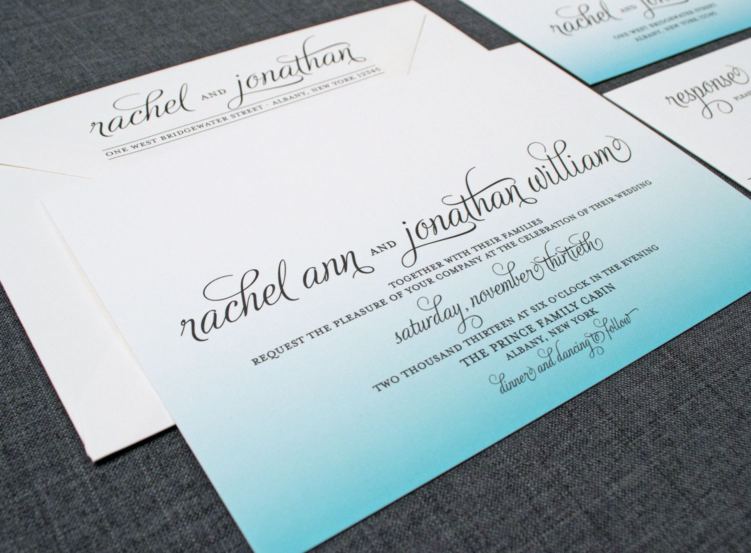 Rachel Wedding Invitation - Teal Ombre Pattern (Sample)