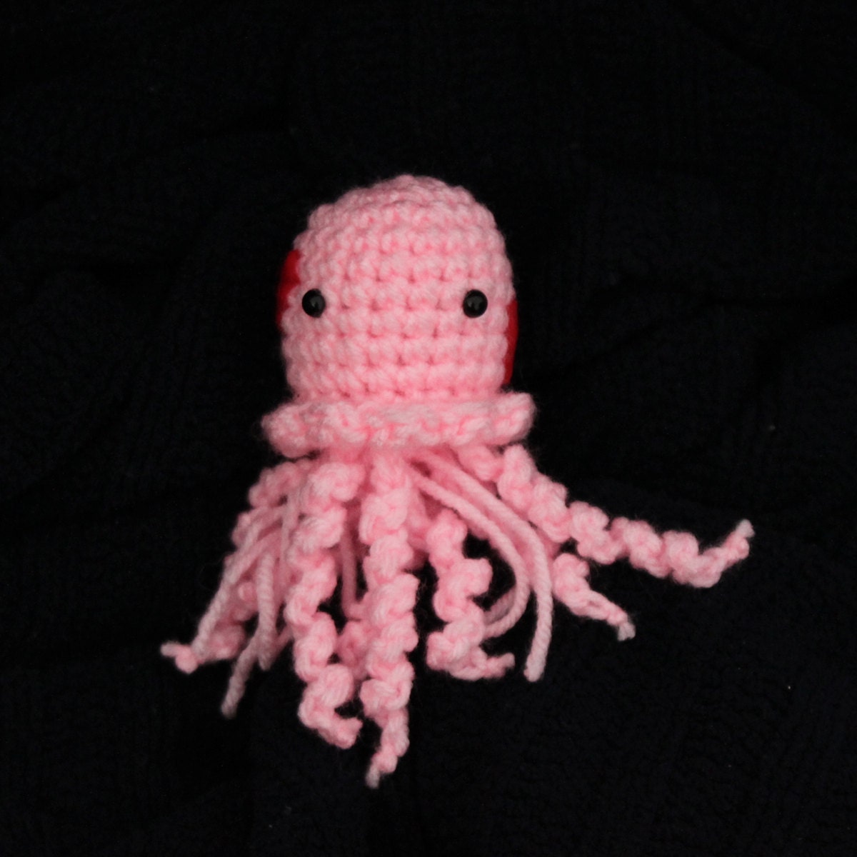 Pink Jellyfish Plush Crocheted Amigurumi Stuffed Animal with Red Hearts
