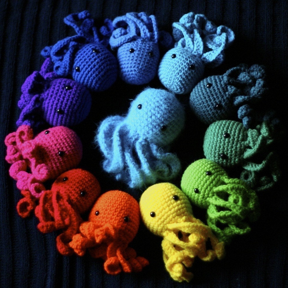 Valentine's Day Pink Amigurumi Octopus Stuffed Animal with Red Hearts