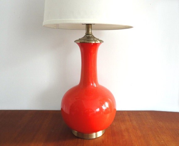 Bright Orange Glass Table Lamp by GallivantingGirls on Etsy