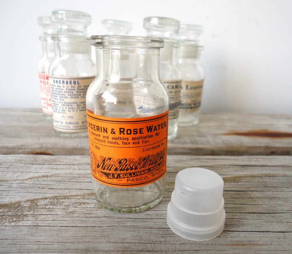 Glass Apothecary Jar with Stopper.  Glycerin & Rose Water.