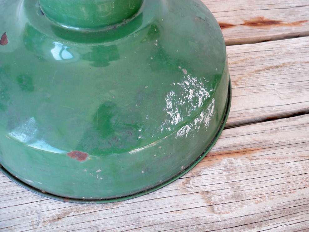 Industrial Hanging Light. Green Porcelain Shade. Works Great