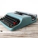 Slim Italian Olivetti Lettera 22 Typewriter in Seafoam with Case & Manual
