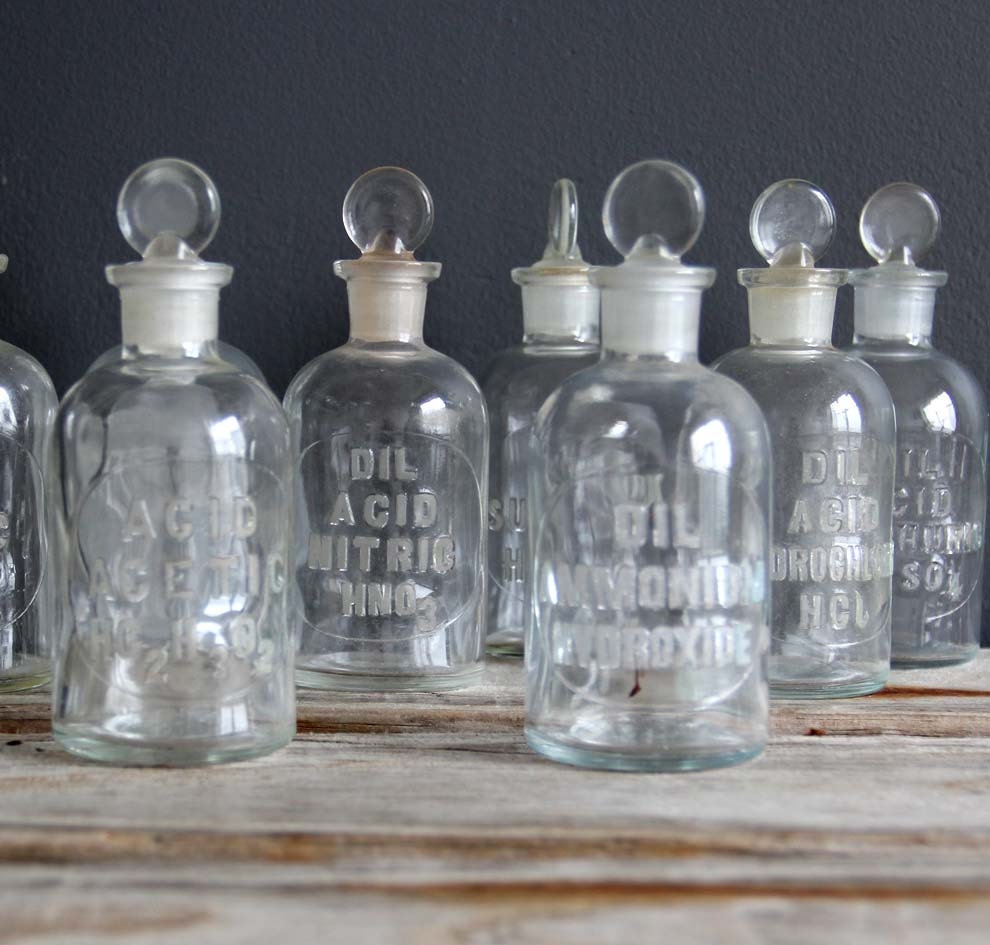 Antique Glass Chemistry Bottle. Embossed Ammonium Hydroxide