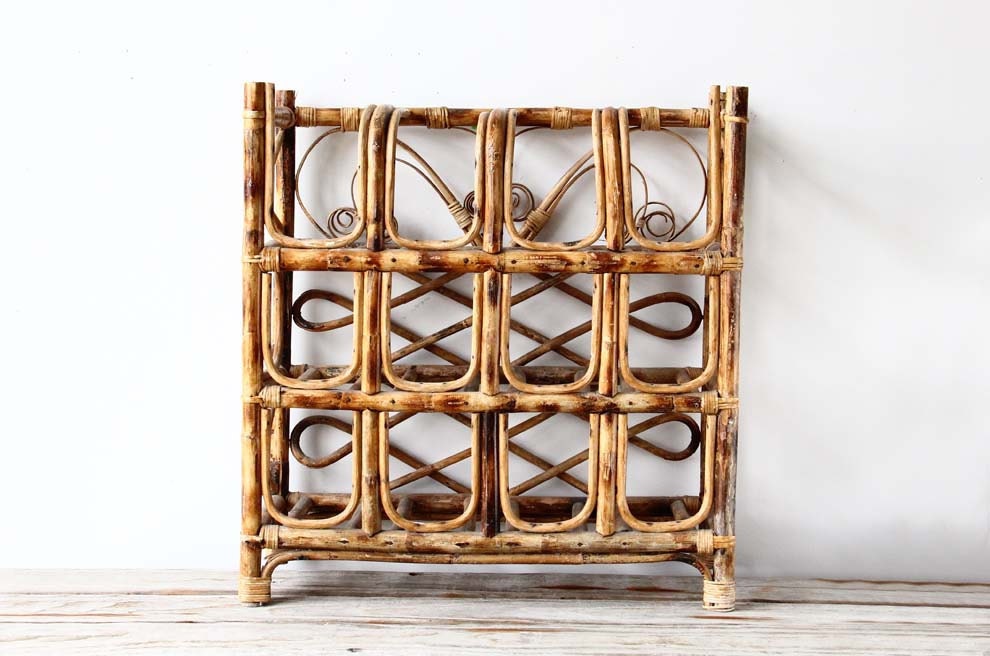 Vintage Rattan Bamboo Wine Rack