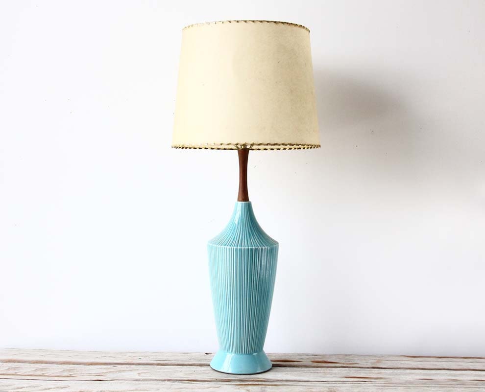 r e s e r v e d Aqua Ceramic & Teak Table Lamp