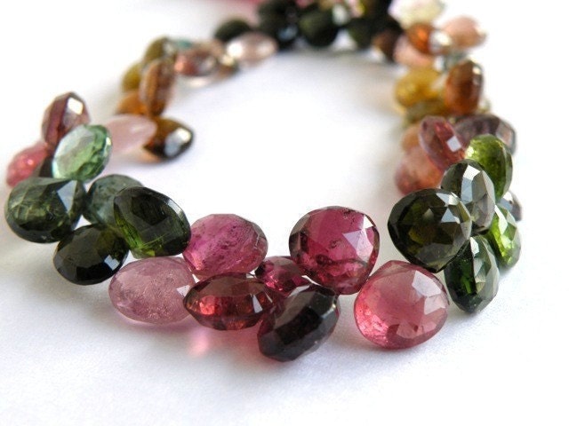 Tourmaline Briolette AAA Gemstone Outstanding Faceted Heart Teardrop top Drilled Large 8mm 1/2 Strand