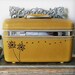 UPCYCLED Mustard Yellow VINTAGE Train Case with Dandelions and Seedlings LUGGAGE