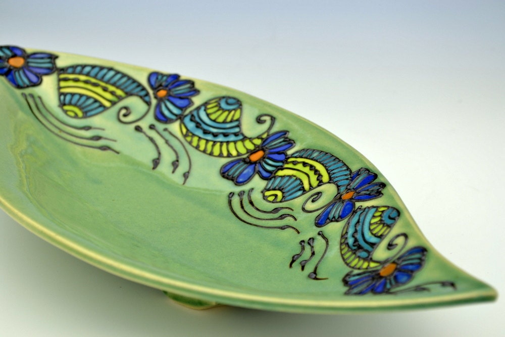 Leaf Shape Green Serving Platter Bowl