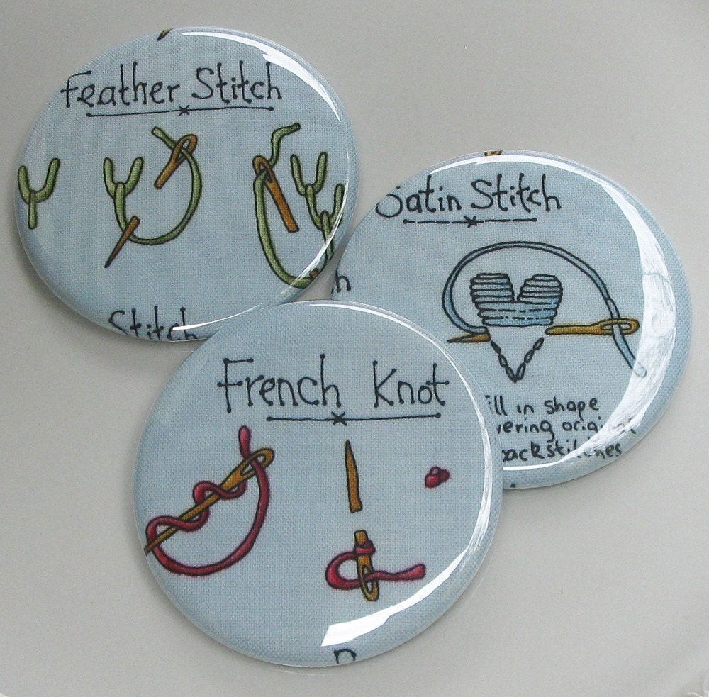 magnets Set of 3 needlework stitches fabric covered magnets 2.25 inches