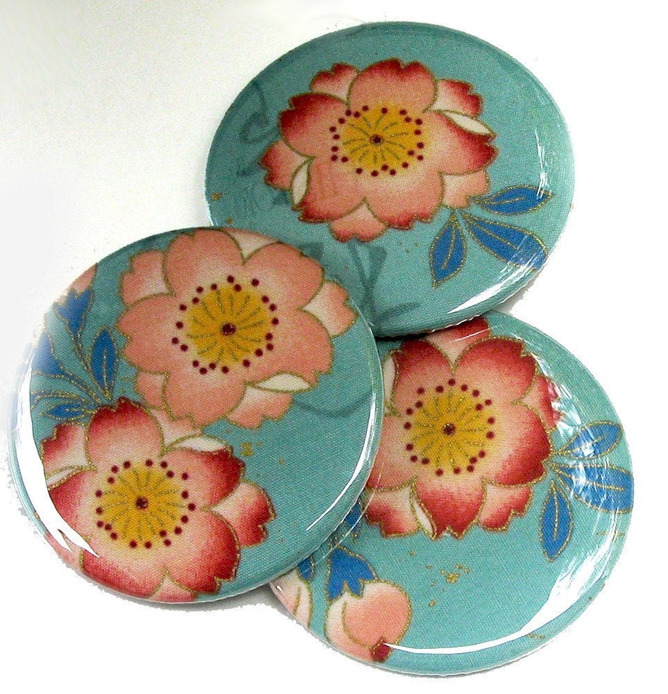 pocket mirrors  dozen aqua oriental flower print fabric covered pocket mirrors