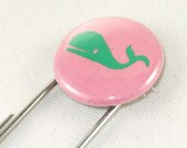 JUMBO paperclip bookmark pink whale fabric covered one inch button paperclip