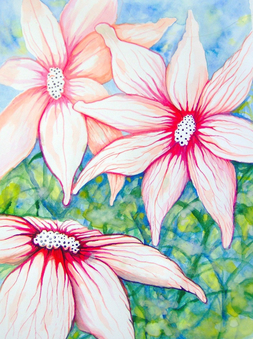 Fantasy Flowers Original Watercolor Painting