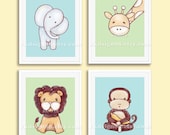 Nursery art prints, baby boy nursery decor, safari animals, kids wall art, children decor, elephant, lion, giraffe, monkey Set FREE SHIPPING