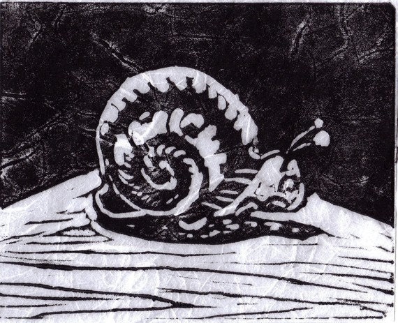 Original handmade linocut card - SNAIL