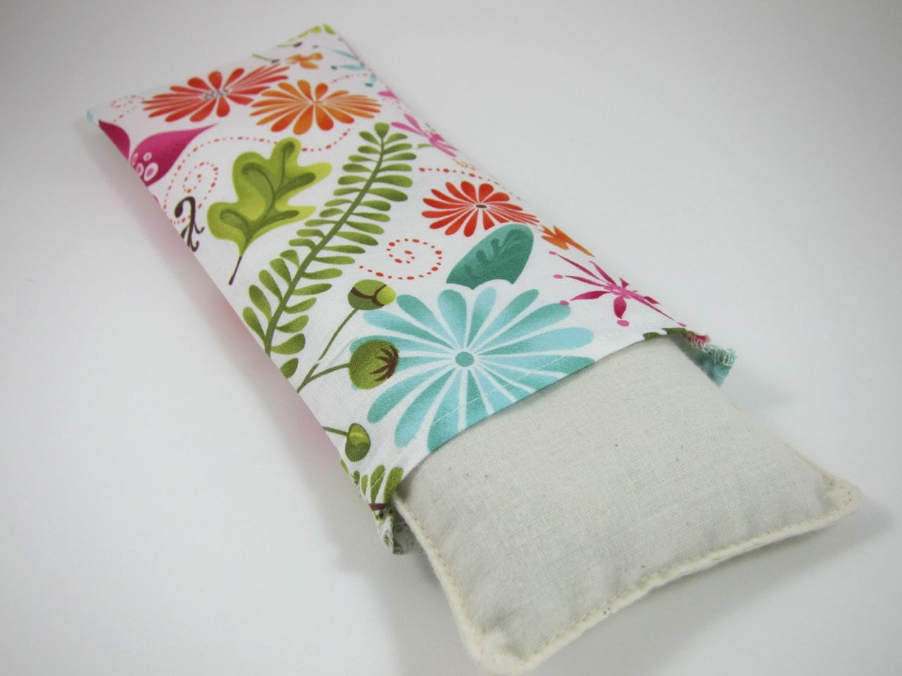 Eye Pillow with Removable Cover (100% Organic Flaxseed and Lavender Filler) - Colorful Flowers