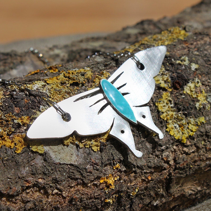 Butterfly silver pendant with blue enamel - READY TO SHIP - Spring necklace