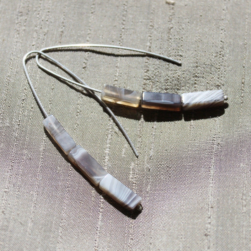 Silver beaded earrings - South african agate - READY TO SHIP