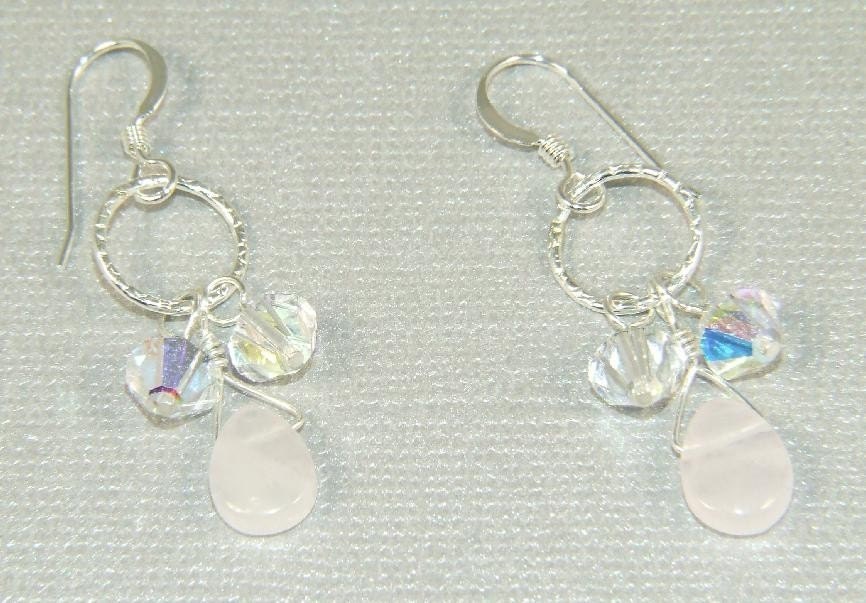 Jewelry Tutorial - Earrings, Sterling Silver, Rose Quartz Briolette Beads, and Crystal PDF