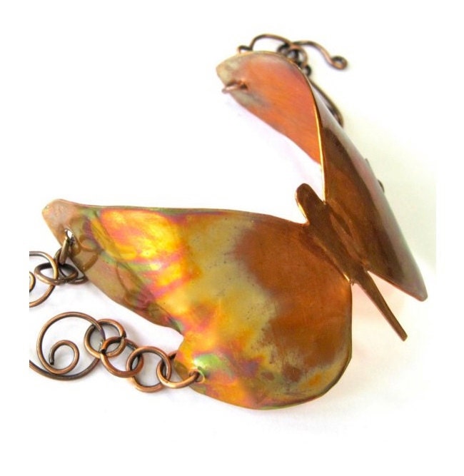 Copper Butterfly Cuff Bracelet -  Boho & Rustic Fantasy Metalwork