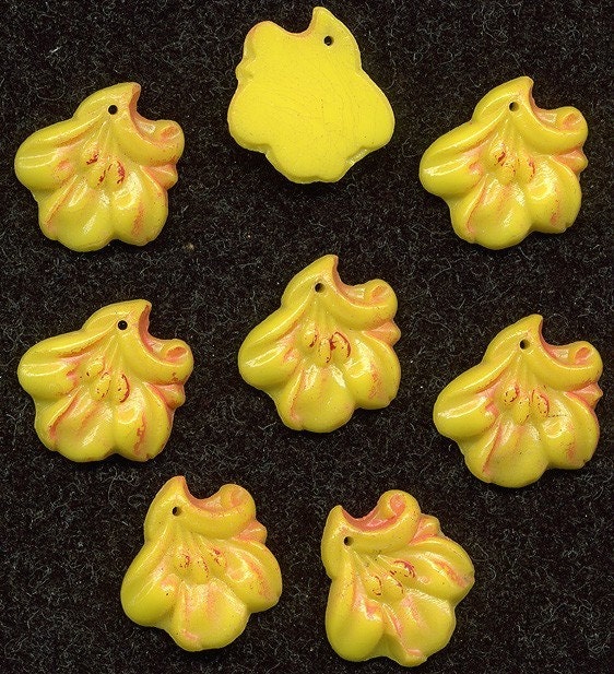 Vintage Flower Beads Yellow & Orange Top Hole Pendants w/ Flat Back