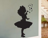 Little Girl Blowing Bubbles - Silhouette - Wall Decal - Your Choice of Color -