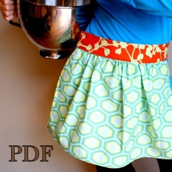 Apron sewing pattern pdf half apron girl women's kitchen cooking diy gift idea housewarming hostess easy beginner instructions tutorial