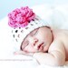 Crocheted Cotton Newborn Hat - White with Rose Pink Flower - Ready to Ship - Photography Prop