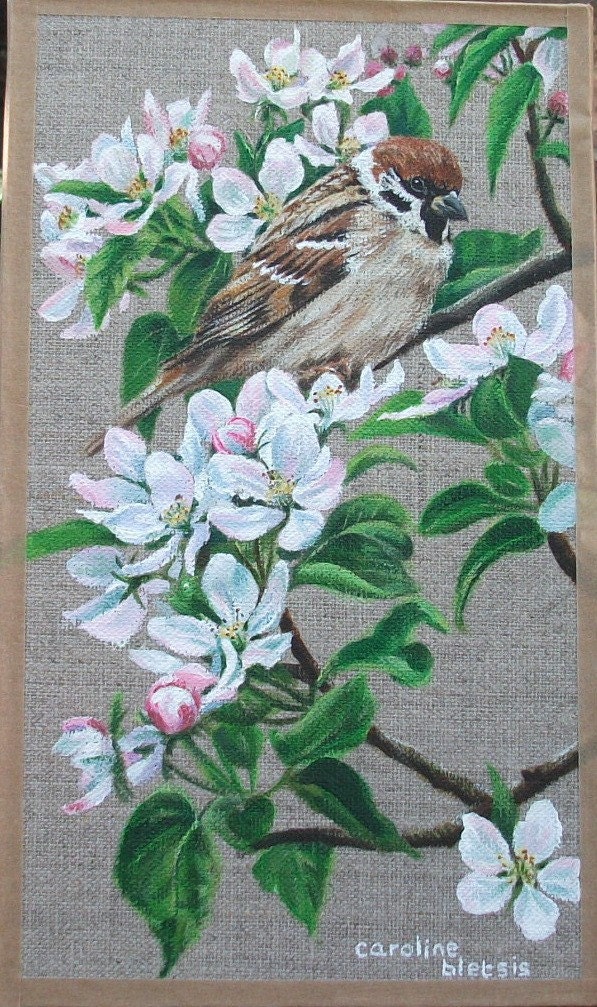 Original Painting - Sparrow in the Apple Tree