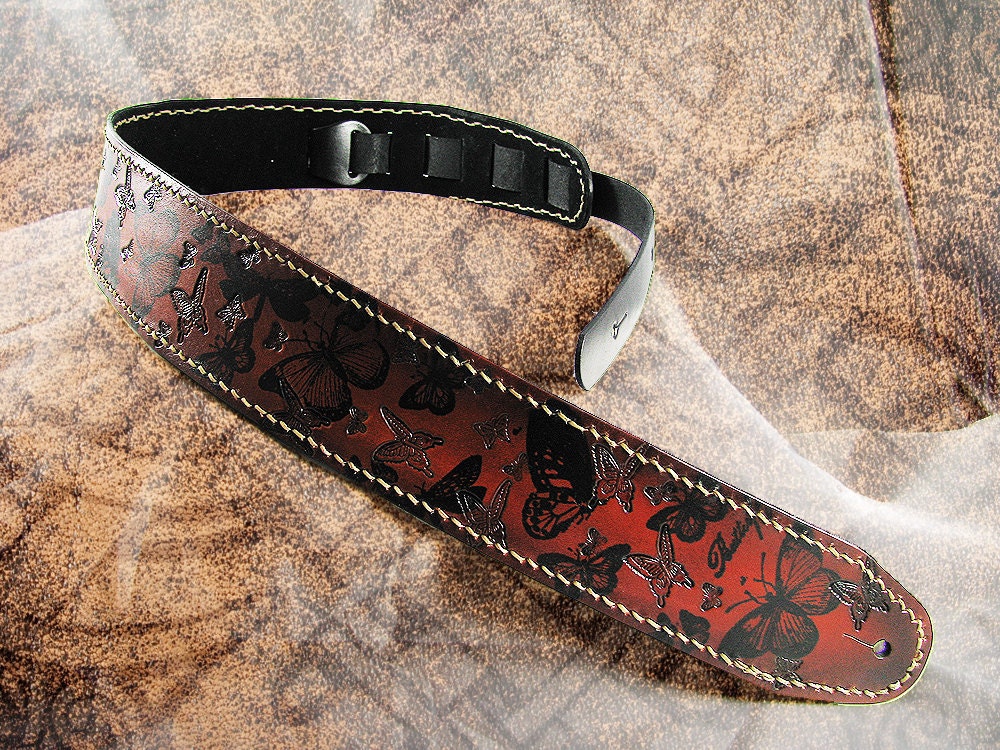 Leather Guitar Strap - Butterfly Flight