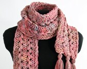 Warm Crochet Scarf of Handspun Yarn in Hairpin Lace with Tassels - Item 1102 - KnotChaCha