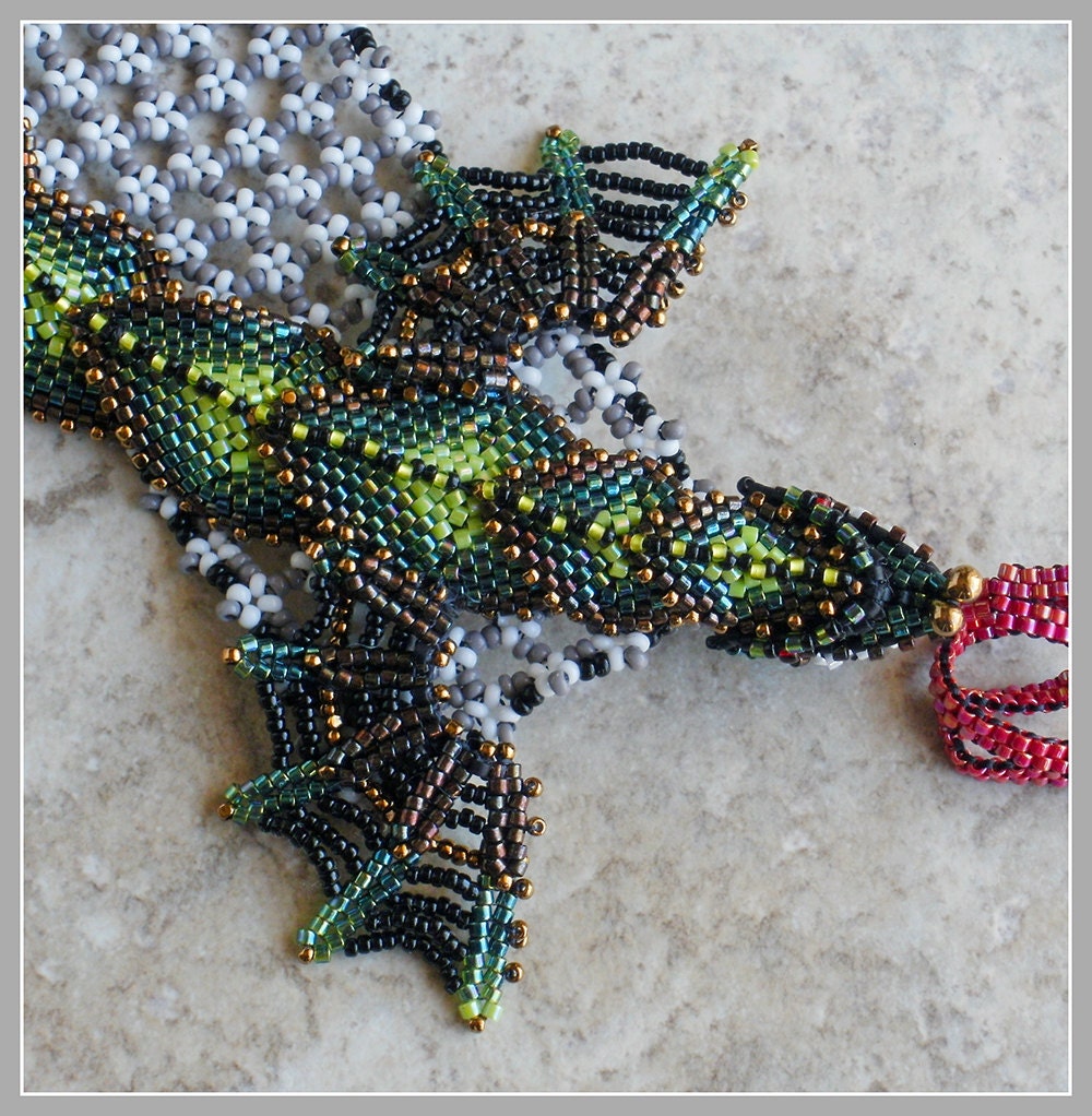 Green Dragon Bracelet - Baby Dragon Fantasy Beaded Cuff