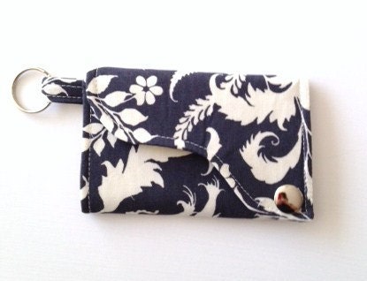 Tri-fold Credit Card / Business Card Holder/ Wallet/ Keyfob  made w/ Designer fabric Lark Ivy Bloom Cinder