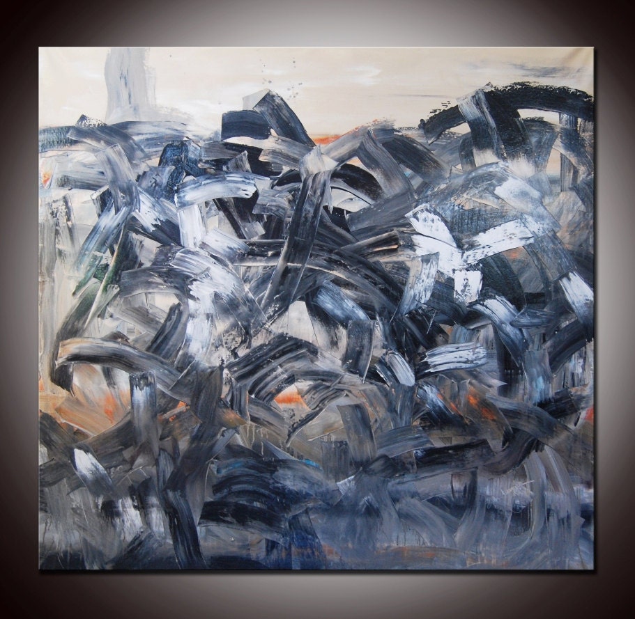 Large Black and White Abstract - 60x60 -5 feet - Original Painting by Andrada