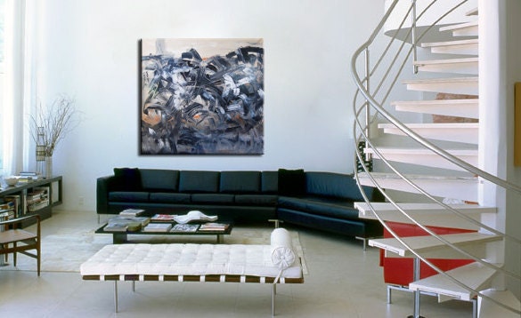 Large Black and White Abstract - 60x60 -5 feet - Original Painting by Andrada