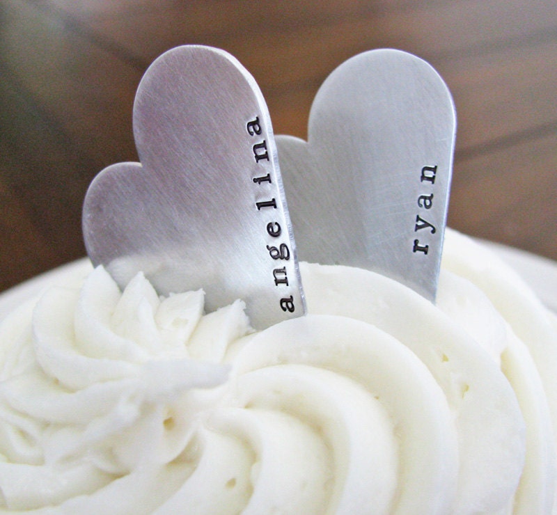 custom heart duo cake topper - personalize with your names
