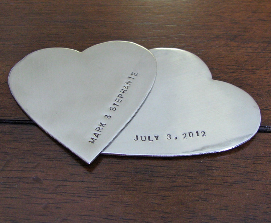 custom heart duo cake toppers - large size - personalize for your wedding