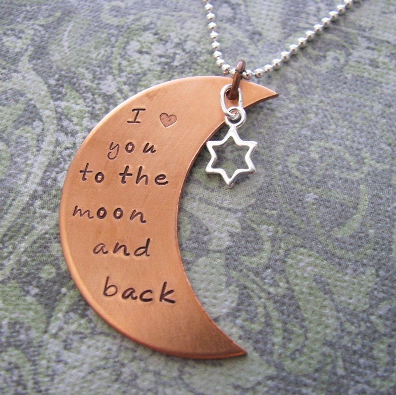 hand stamped copper i love you to the moon and back necklace