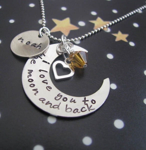 I love you to the moon and back necklace - hand stamped silver