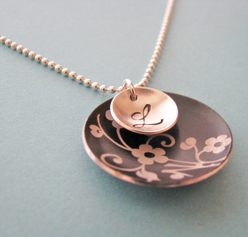 black and silver patterned monogram necklace